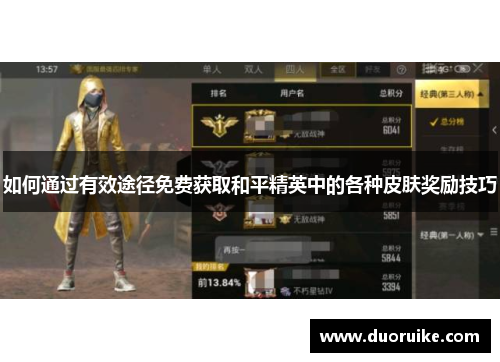 如何通过有效途径免费获取和平精英中的各种皮肤奖励技巧